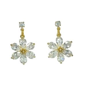 Gold & Cubic Zirconia Flower Earrings